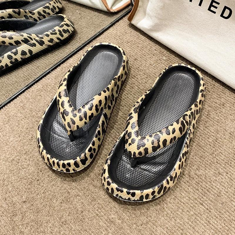 Women Leopard Summer Beach Non Slip Flip Flops Outdoor Soft Sole Slippers