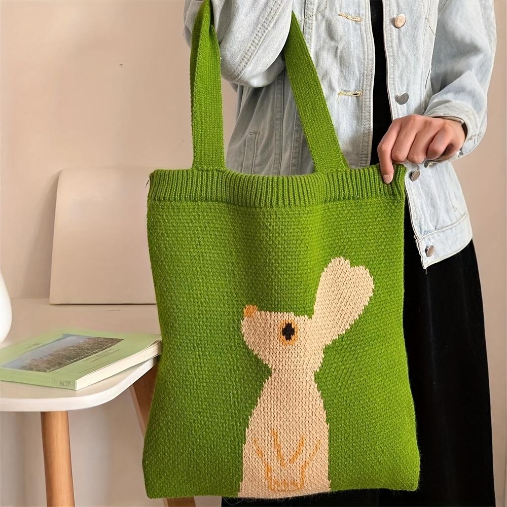 Green Knitted Rabbit Tote Bag Shoulder Bag