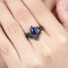2Pcs/Set Fashion Black Gold Color Blue Rhinestone Zircon Rings For Women Full Crystal Rings Wedding Engagement Jewelry Gifts