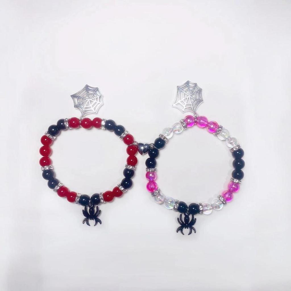 European Halloween Spider Heart Magnetic Couple Bracelet
