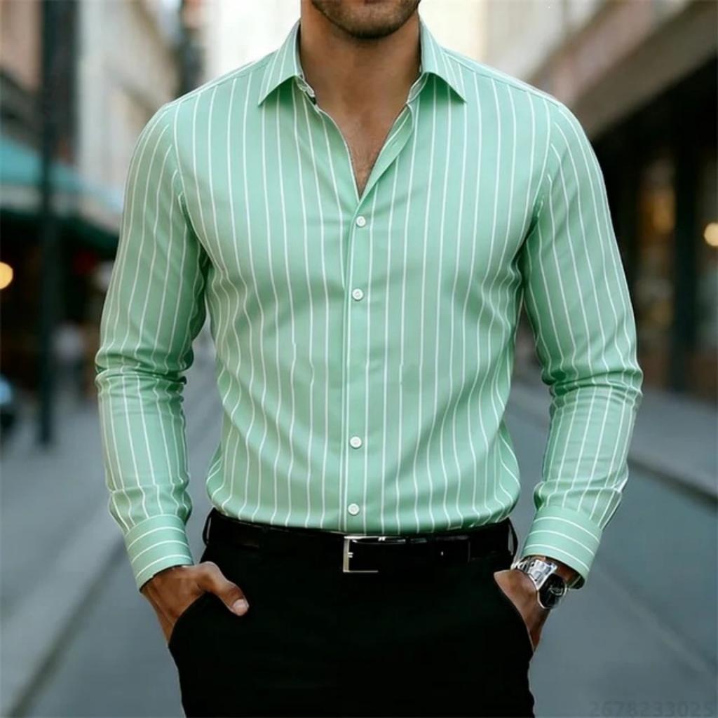 Essential Men's Striped Long-sleeve Shirt, Stylish Formal Casual Wear, Comfortable.