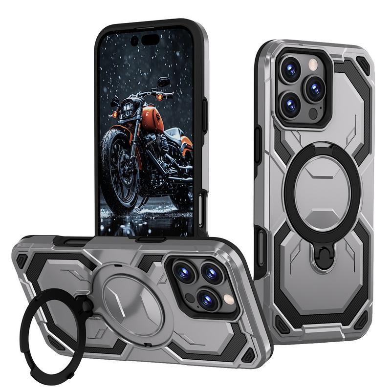 Metal Bracket Wireless Charge Magnetic Case For iPhone 16 Pro Max 15 Pro 14 13 12 11 360 Ring Stand Shockproof for Magsafe Phone Cover