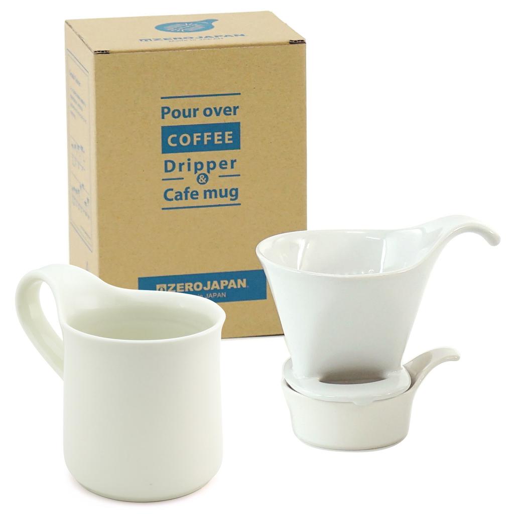 ZEROJAPAN Gift Coffee Dripper L Cafe Mug Set & (with Tray), Ivory, DMZ-16 WH/IV