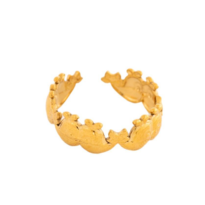 Dolphin Titanium Non-fading Openable Adjustable Stainless Steel Ring with 18K Gold Plating