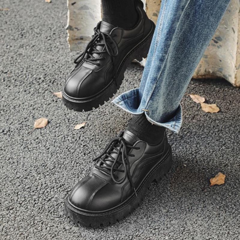 Fashion Shoes for Mens Fashion Black Business Casual Leather Shoe Big Head Derby Shoes Low Top Thick Sole Men's Shoes Zapatillas Hombre
