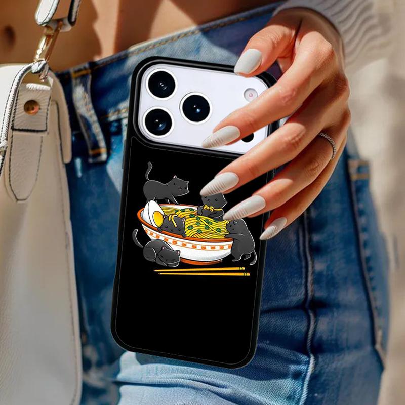 Ramen Cat Japanese Art Phone Case For iPhone 17 Air 14 15 13 12 Max Cover For Apple 16e 11 Pro Max Plus Coque