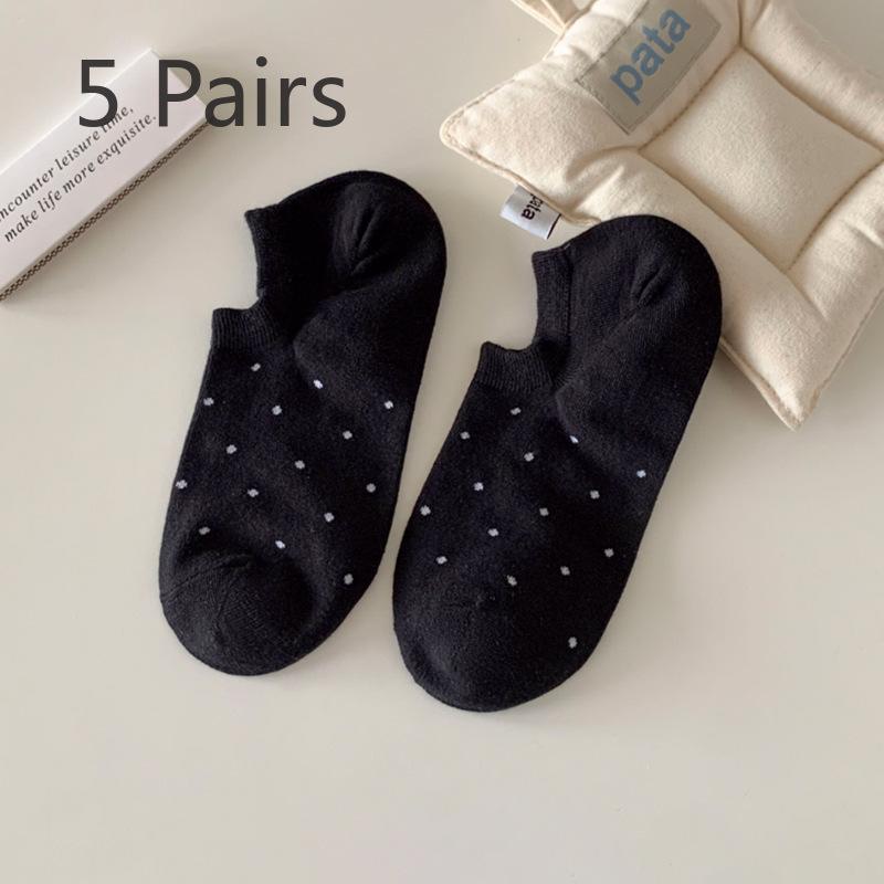 5 Pairs of Female Spring and Summer Light Mouth Solid Color Polka Dot Can Not Fall Off The Invisible Socks