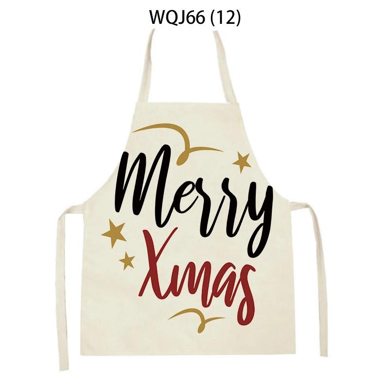 Kitchen Aprons for Women Men Merry Christmas Letters Printed Linen Bibs Household Cleaning Pinafore Home Cooking Apron Delantal