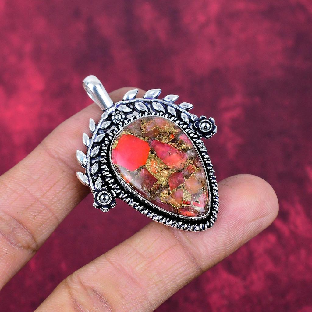 Spiny Oyster Copper Turquoise Pendant, 925 Solid Sterling Silver Jewelry, Gemstone Pendant, Gift For Her Handmade Dainty Jewelry