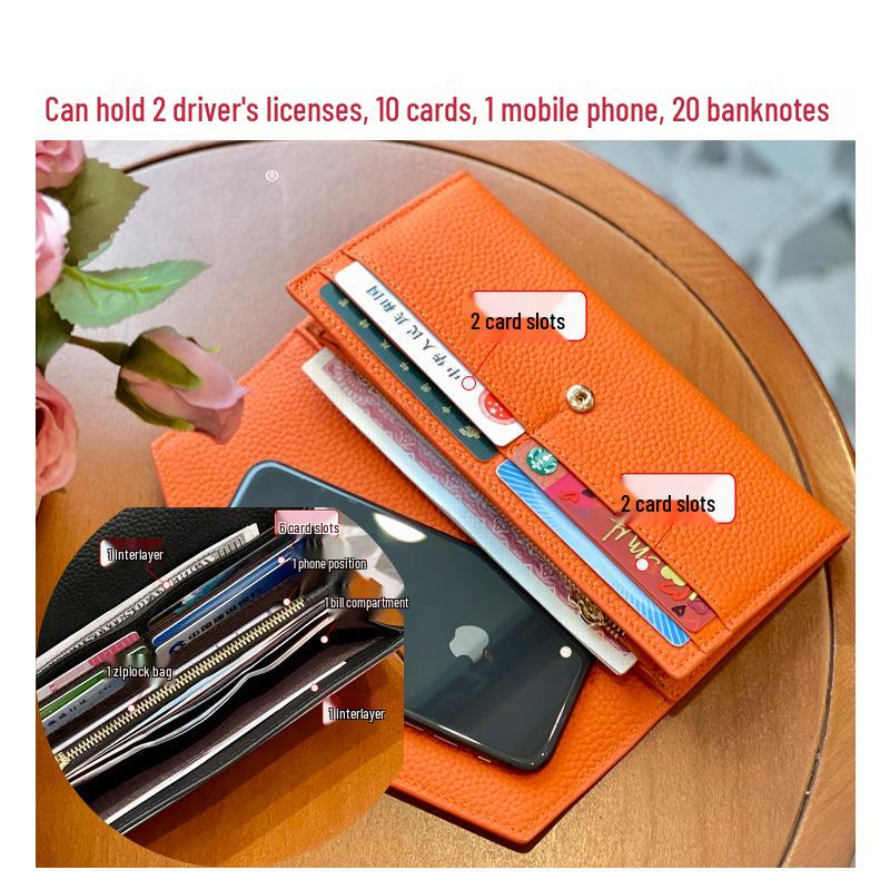 2024 Women's Genuine Leather Multifunction Long Wallet and Coin Purse with Phone Holder