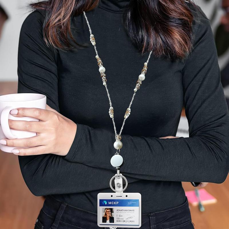 Lanyards For Id Badges And Keys, Retractable Badge Lanyard For Women, Beaded Teacher Lanyard With Badge Reel And Id Holder