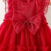 Abito alla moda per bambina con fiocco e maniche a sbuff in rete, Abito per bambini stile torta principessa