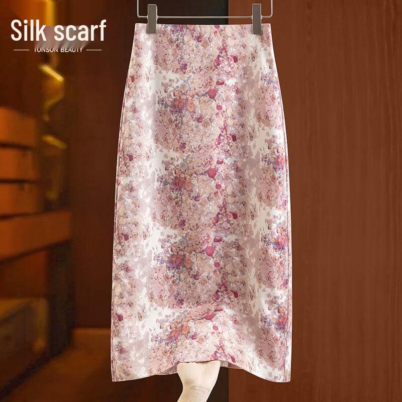 Шелковая юбка-миди А-силуэта с высокой талией и цветочным принтом L