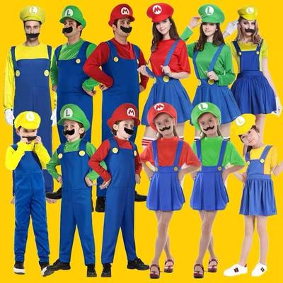 Super Mario Helovino Cosplay Kostiumas Vaikams ir Tėvams