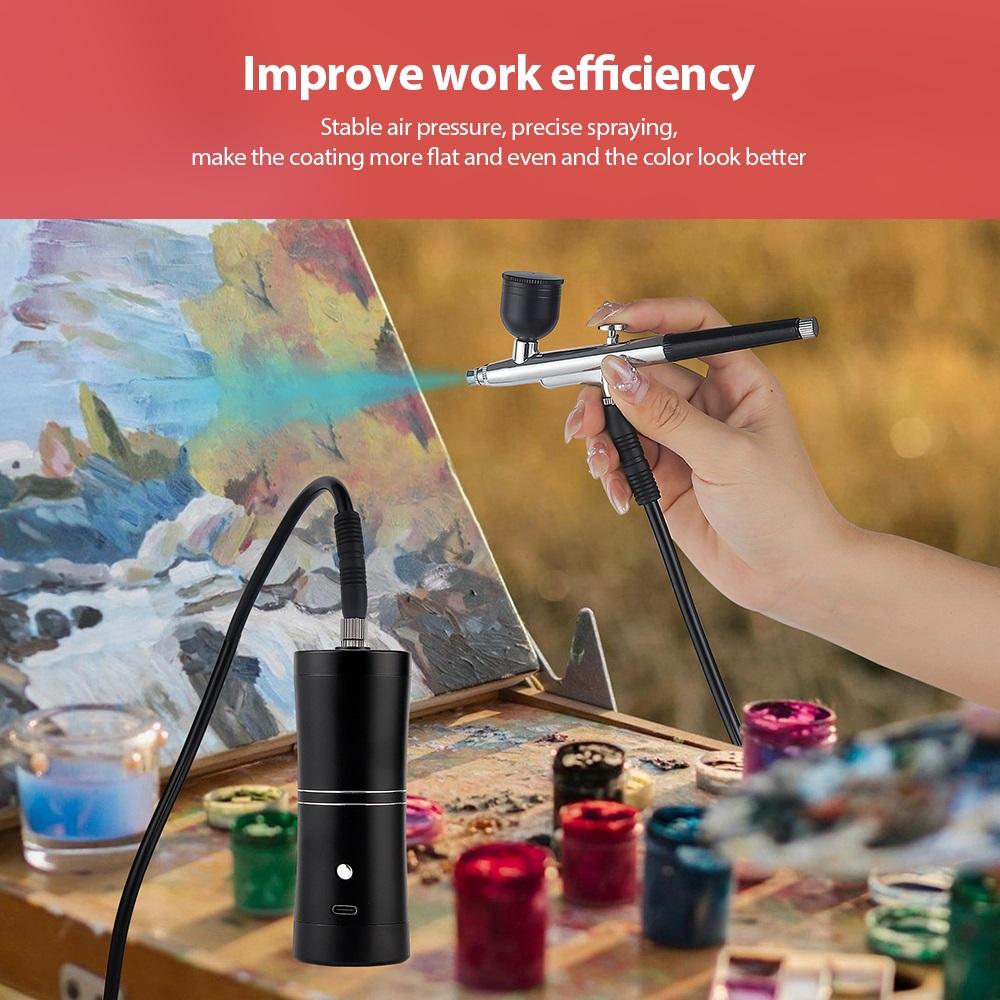 Portable 0.3mm Black Single Action Airbrush Mini Air Compressor Kit Nano Fog Mist Spray Gun for Cake Makeup Nail Art Tools