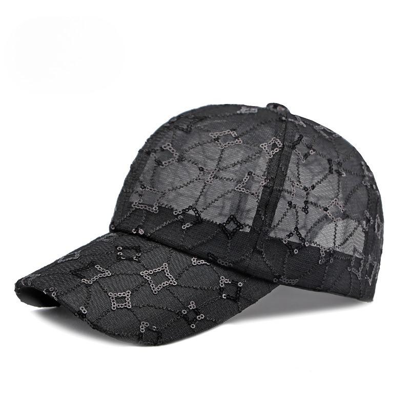 Summer Women Sequin Mesh Baseball Cap Breathable Sparkly Sun Hat Elegant Peaked Cap Outdoor Peaked Hat Korean Fashion Casual Dad Hat Adjustable(54-60cm) чёрный
