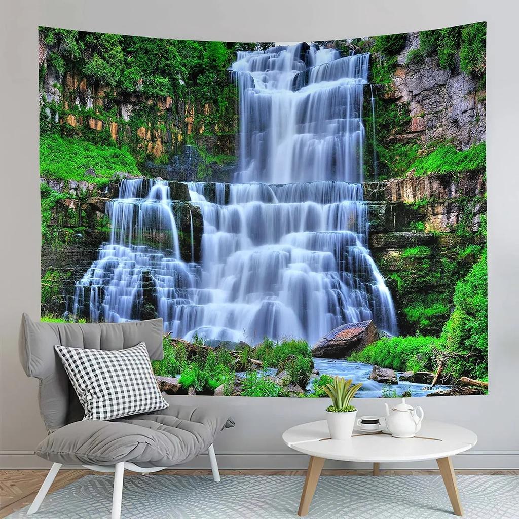Tropical Forest Waterfall Tapestry Office Living Room Decoration Home Wall Tapestry