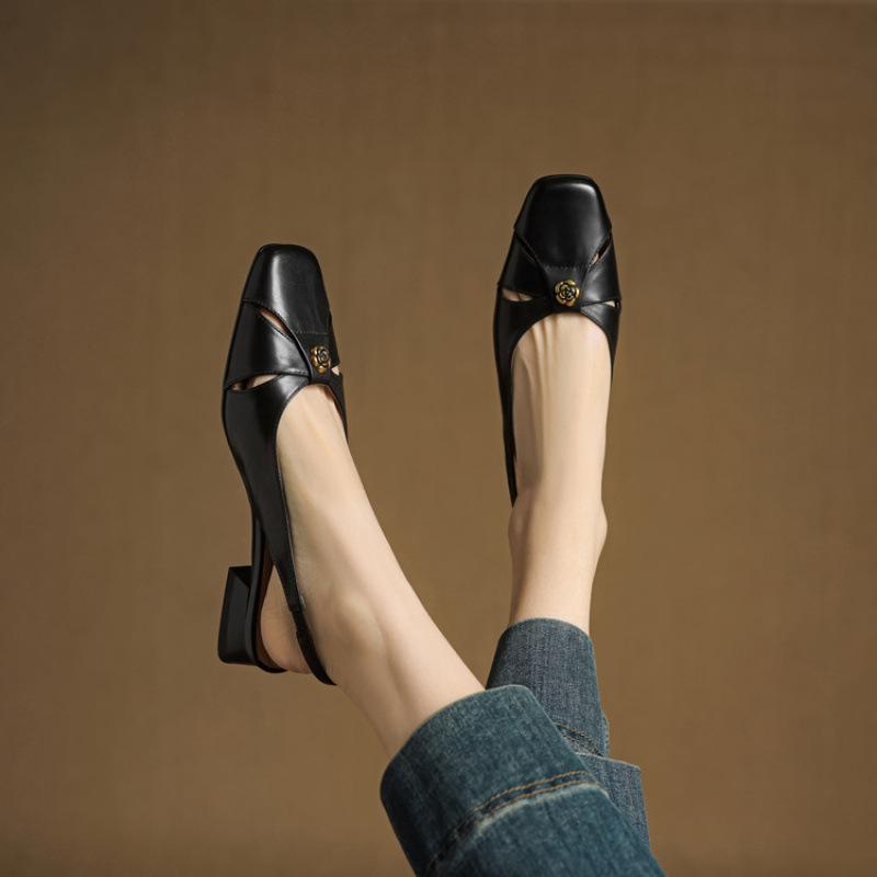 New Summer Women's Flat-soled Sandals Korean Version Bag Head Rear Empty Sandals Women's Comfortable Beef Tendon Soft Sole Large Size Shoes G