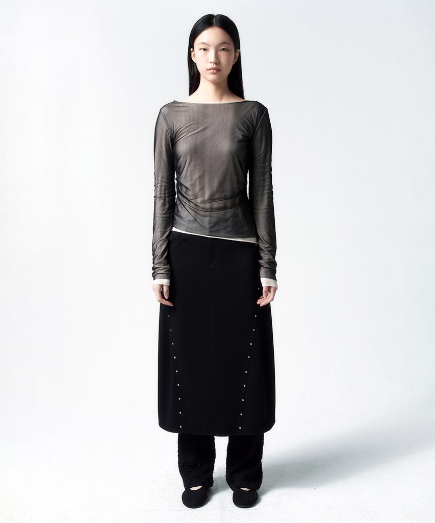 Insilence Woman Curved Studded Skirt Black