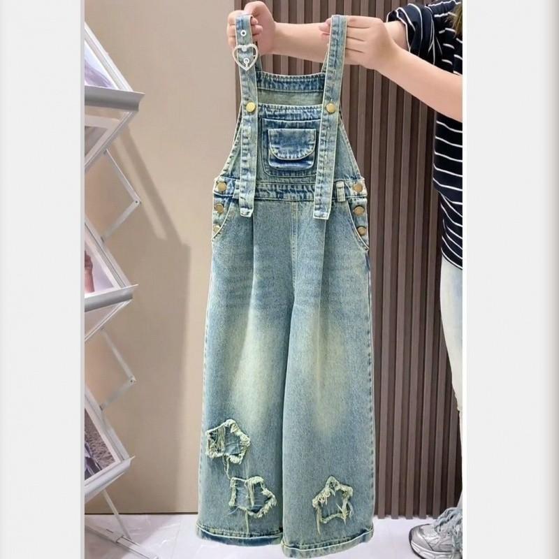 Adorable Girls Summer Outfits Loose Fit Denim Suspenders Set With Colorful T-shirt