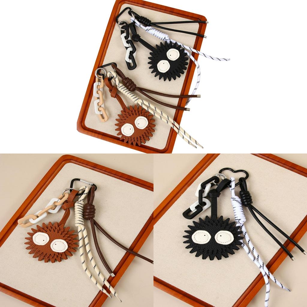 Leather Keychain With Cartoon Coal Ball Pendant For Fashionable Car And Bag Accessories