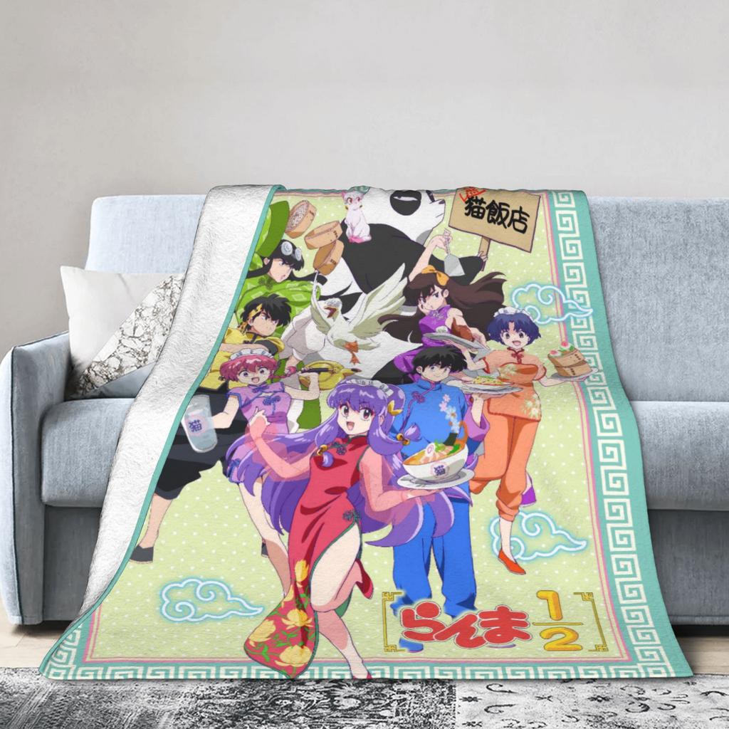 Anime Ranma And Akane Tendo Blanket Coral Fleece Plush Multi-function Soft Throw Blanket for Bedding Car Bedspread