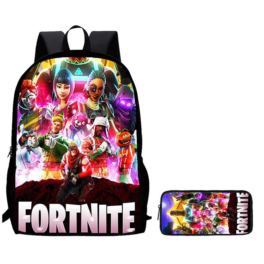 Fortnite 2-Piece Set Backpack Pencil Case Unisex Large Capacity Cartoon Schoolbag Kids Boys Girls Gift Ages 5-8