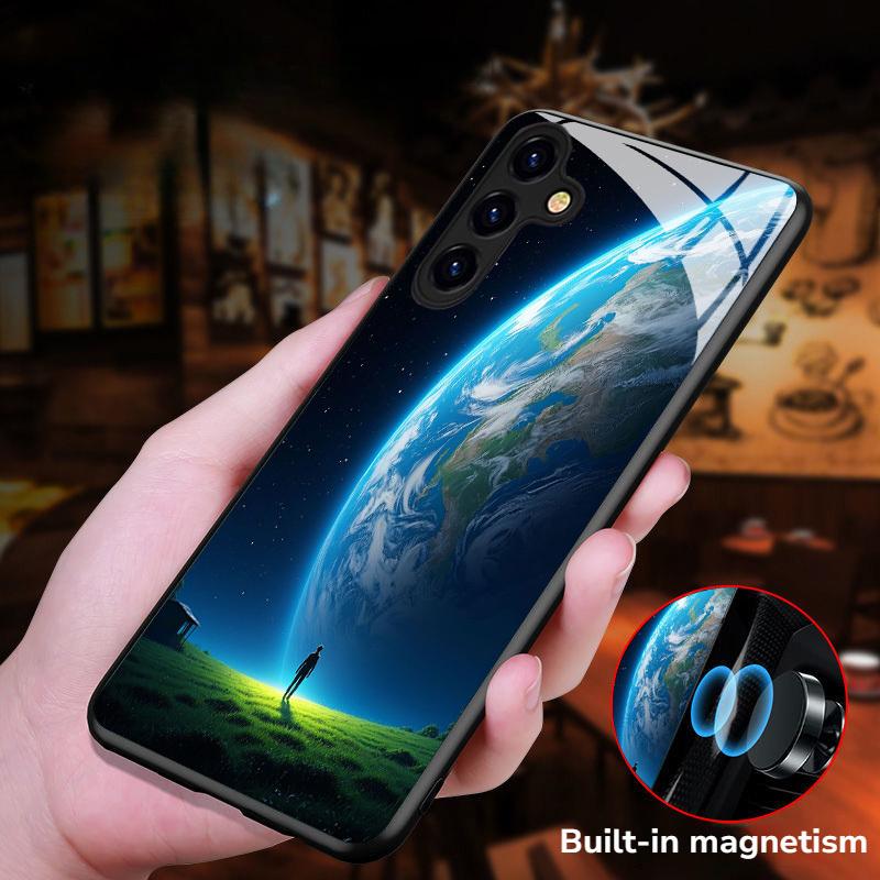 New Stylish Earth View Magnetic Tempered Glass Phone Case for  Galaxy Note20/S20/S21/S22/S23/S24/S25/S26Plus Ultra FE