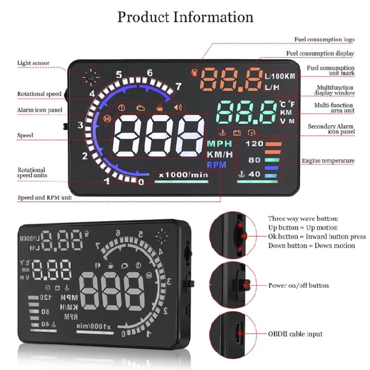 Head Up Display Digital Navigation Speedometer Overspeed Alarm Meter Projector