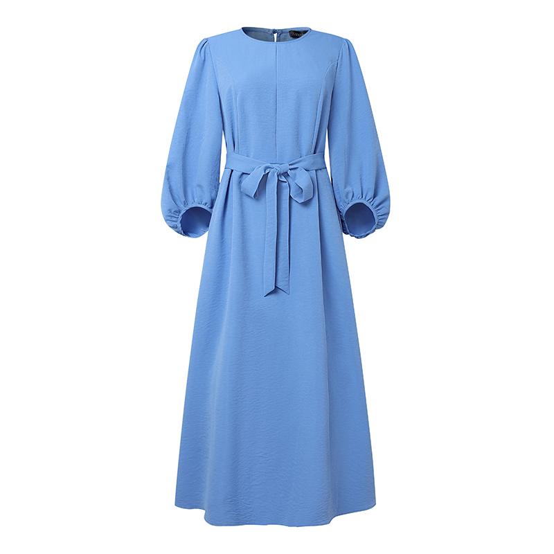 

ZANZEA Женское мусульманское повседневное длинное платье с круглым вырезом и длинным рукавом M синий