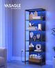VASAGLE Libreria a 6 Ripiani con Illuminazione LED Regolabile, Scaffale con Struttura in Acciaio, 30,3 x 60 x 178,6 cm, per Soggiorno, Camera da Letto, Studio Nero Ebano