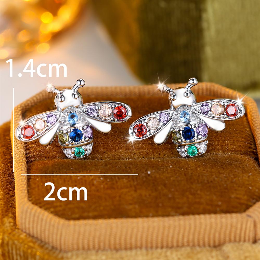 Cute Rainbow Zircon Bee Stud Earrings for Women Delicate Animal Insect  Earrings Wedding Party Jewelry