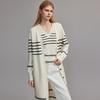 ELLE Striped Color Block Loose Fit Slimming V Neck Mid Length Long Sleeve Sweater Women sweater Off-White EM47302