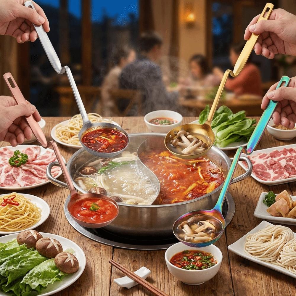 Anti Scalding Stainless Steel Soup Spoon Long Handle Oil Filter Skimmer Spoon Cooking Essential