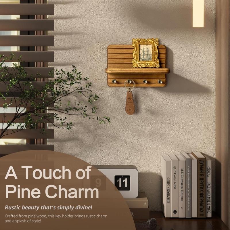 Multifunctional Wood Wall Key Rack Shelf For Organizing Keys Mail And Accessories Home Entryway