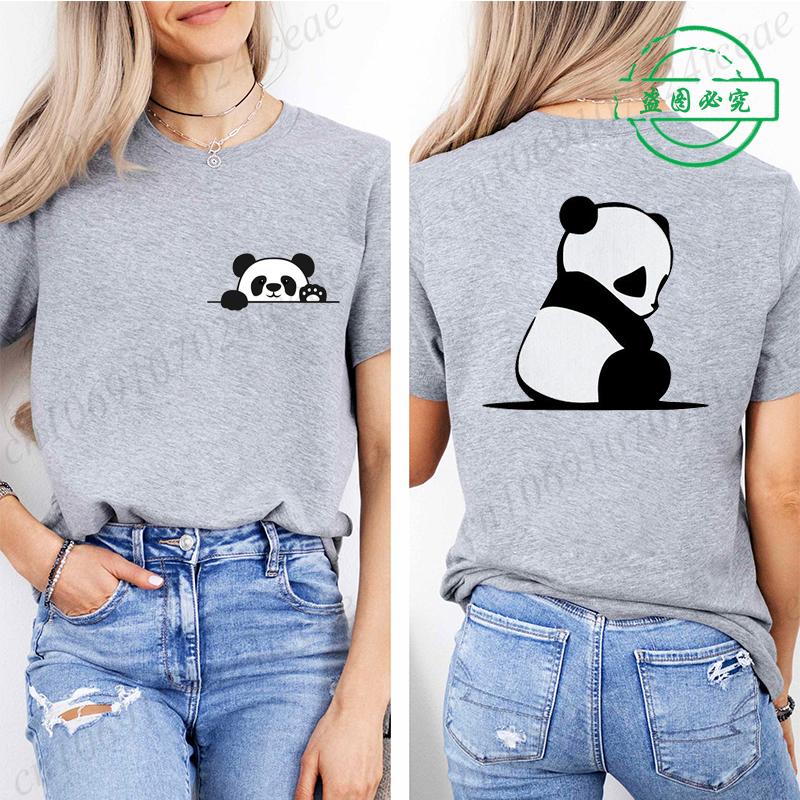 Bambusová Panda Dámské Grafické Tričko pro Ženy Dívka Krátký Rukáv Kulatý Výstřih Ležérní Top na Léto a Jaro, Dámské Oblečení