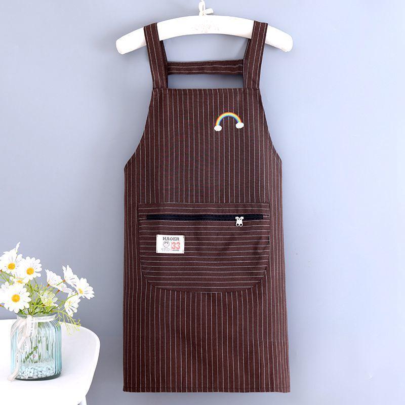 Striped Zippered Cotton Apron With Straps Breathable Apron Kitchen Oil Resistant Aprons Women's Dirt Resistant Work Clothes