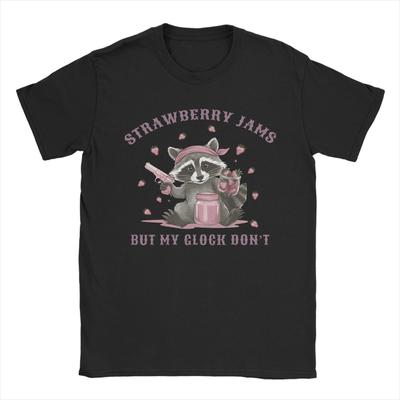 Strawberry Jams But My Don't Raccoon  Merch Unisex T Shirts 100% Cotton Tee Graphic Printing  T-shirt Clothing