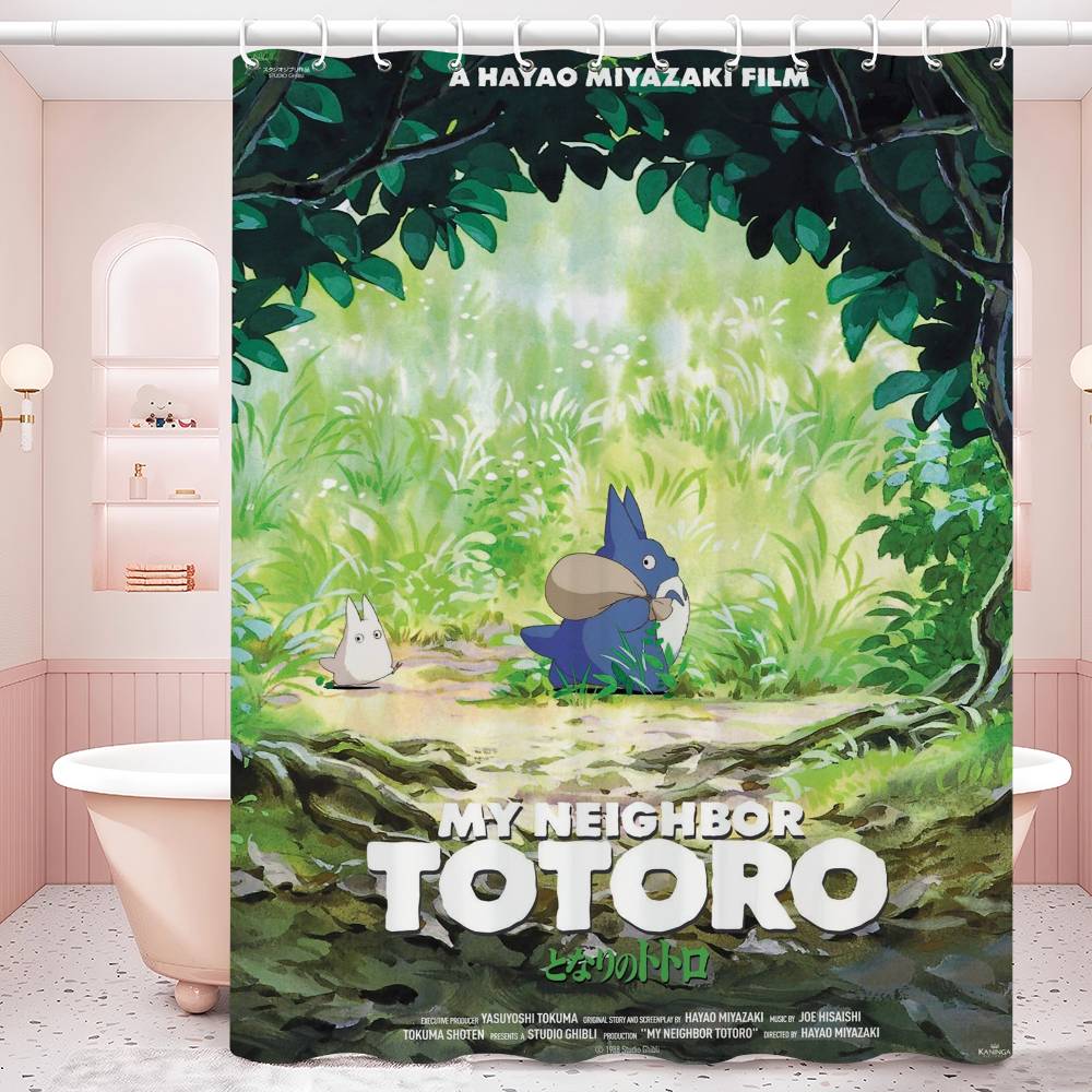 Kawaii T-Totoros Pattern Bathroom Shower Curtain Bathroom Partition Curtain Light Opaque Waterproof Material Bathroom
