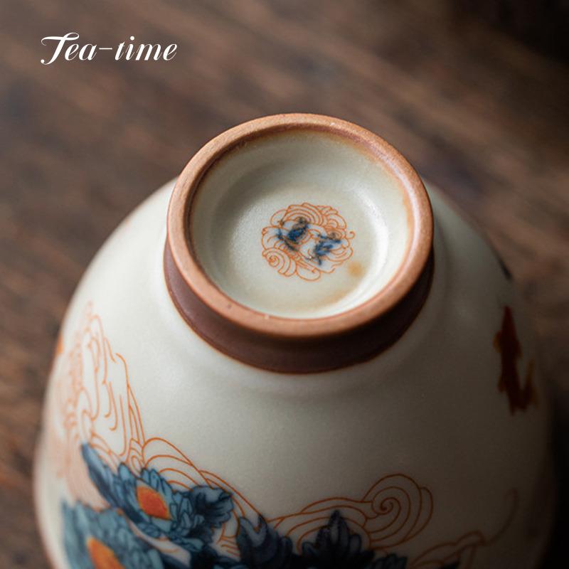 Ru Kiln Tea Cup Large Cups Ceramic High Foot Tea Bowl Teacups Chinese Beautiful Teacup Pottery Maker Porcelain Puera Pair Tool