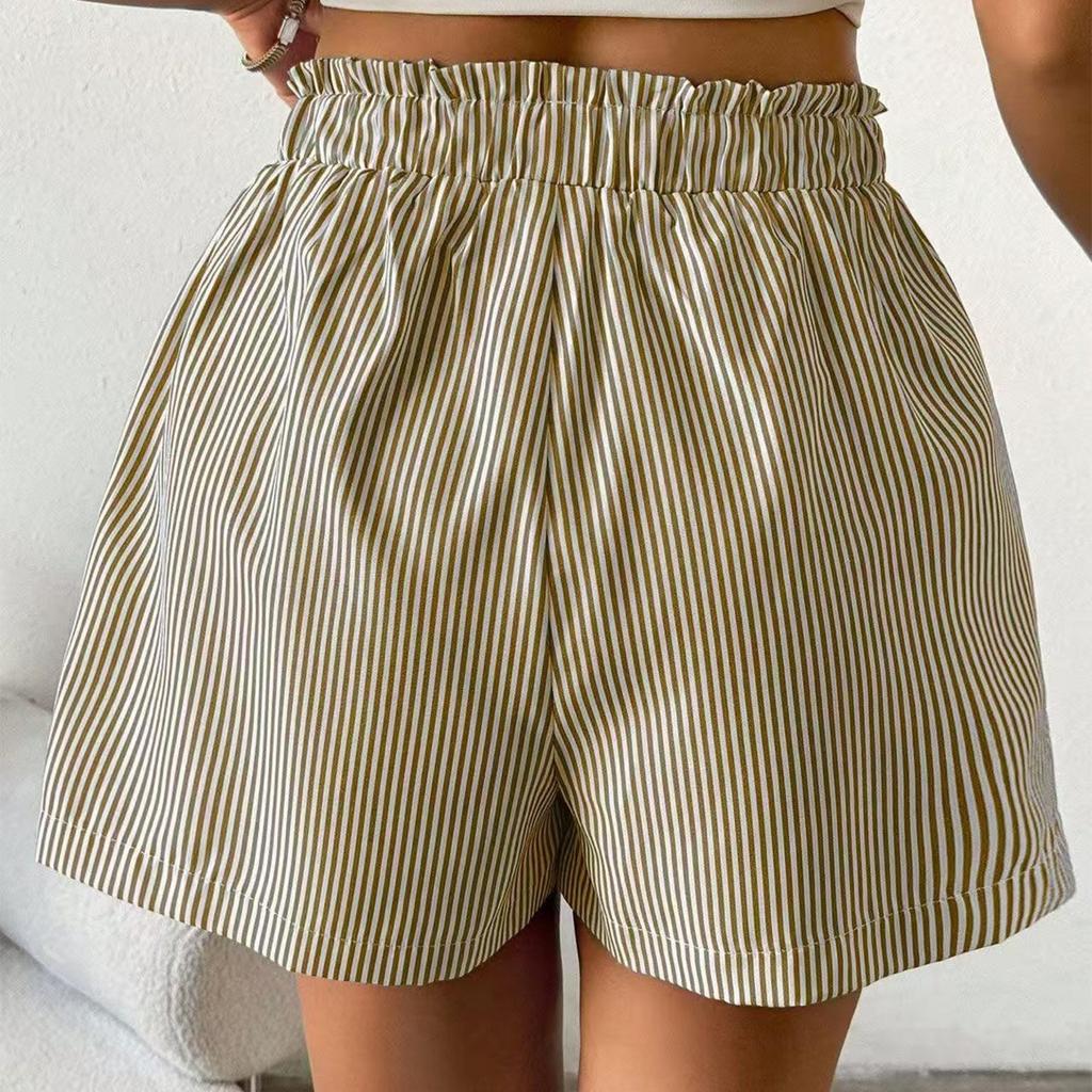 Gestreifte Shorts für Damen Hoher Bund Strand Lässig Kordelzug Zug Elastischer Bund Sommer Shorts Mit Taschen