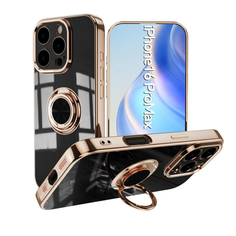 

Luxury Plating Magnetic Finger Ring Case For iPhone 17 16 15 14 13 11 12 Pro Max 17 Air Plus Metal Holder Stand Shockproof Cover iPhone 15 Plus