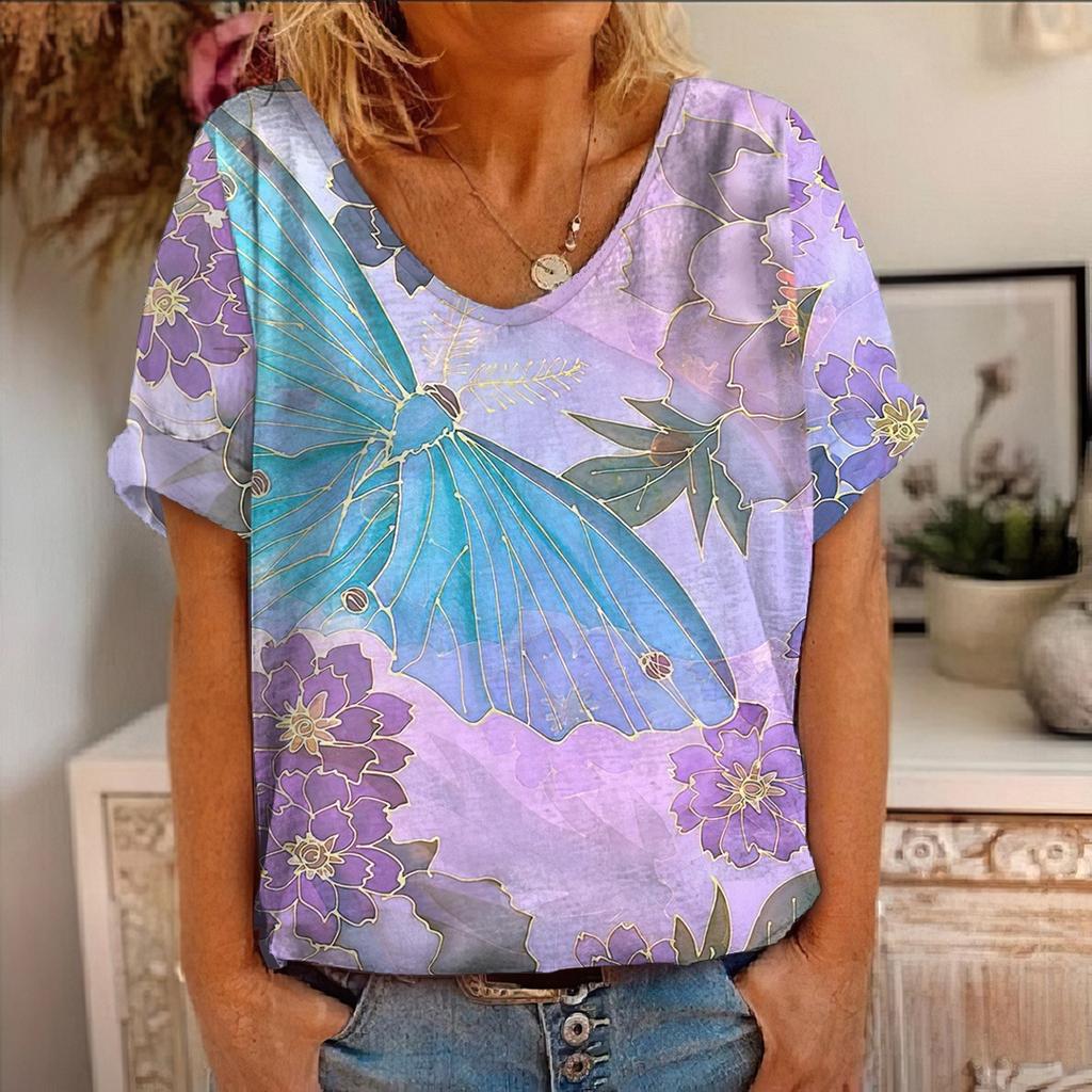 Summer Women's Short Sleeved New Flower Animal Painting 3D Printed Short Sleeved T-shirt