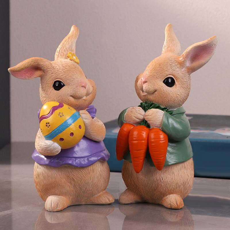 Easter Bunny Ornament Cute Cartoon Resin Figurine Rabbit Holding Egg/carrot Ornament Spring Holiday Home Decor