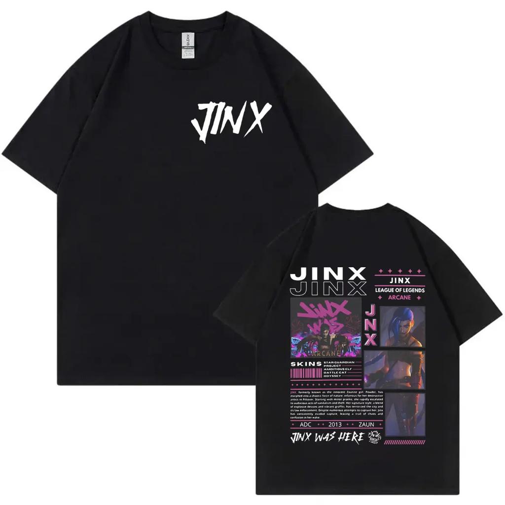 T-shirt Grafiche a Fumetti Arcane Jinx da Uomo e Donna, T-shirt a Maniche Corte Retro Gotico, T-shirt Casual in Cotone, Moda