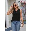 Chaleco Camiseta sin Mangas Holgado de Solapa con Cremallera para Mujer Primavera y Verano Nuevo Color Sólido