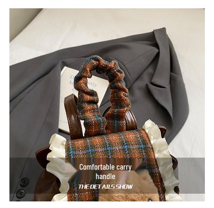 2025 Autumn/Winter Cute Bear Plaid Mini Backpack for Women