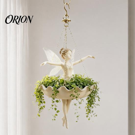 Small Herbaceous Plant Container Ballet Dancer & Mermaid Hanging Planter, Resin Shell-Shaped Flower Pot with Metal Chains, Lightweight Basket