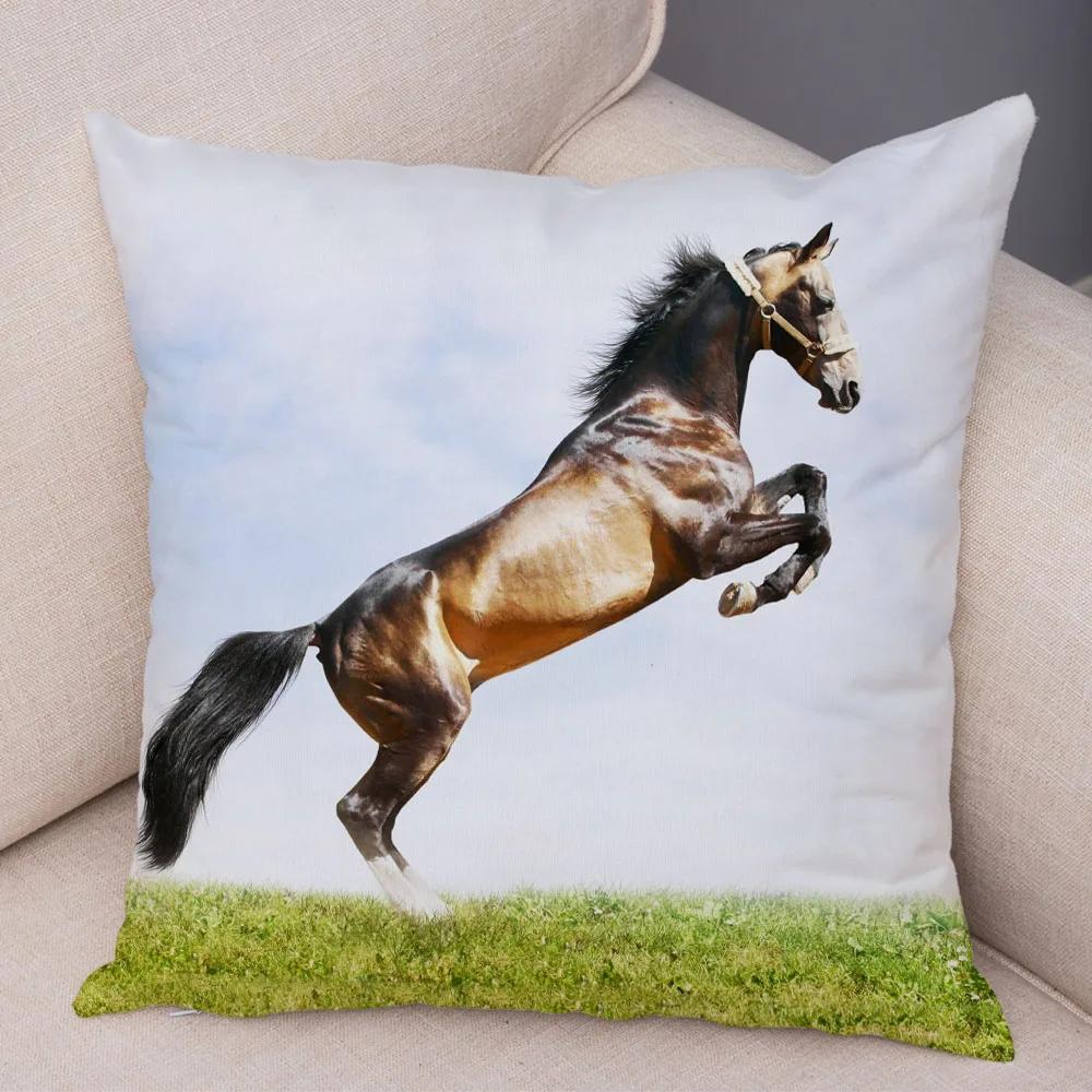 Wild Horse Cushion Cover Decor Animal Print Pillowcase  for Sofa Home Car Children Room Super Soft Plush Pillow Case 45x45cm