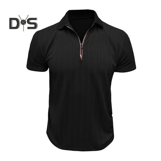 Pánská letní košile tenký krátký rukáv klopa na zip Top žakárový pulovr volná košile pro dojíždění, cestování v přírodě